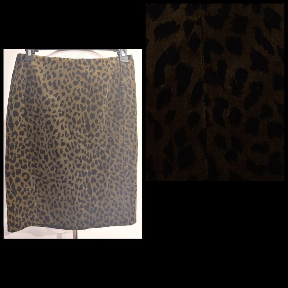 Betsey Johnson Signature Olive Leopard Pencil Skirt 4 Small Vintage y2k